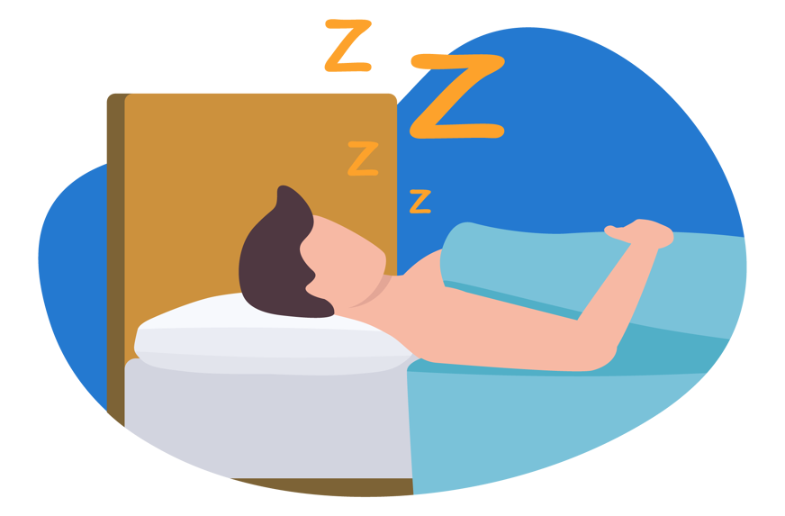 Desenho de um homem na cama dormindo.